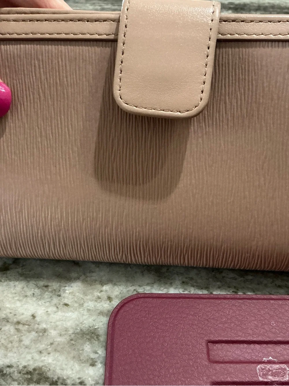 Prada Nude Saffiano Leather Zip-Around Wallet with Bow